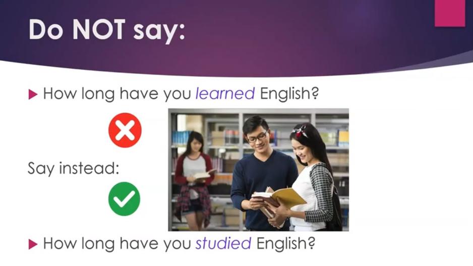 'Video thumbnail for Say it Right in English:  Learn vs. Study'